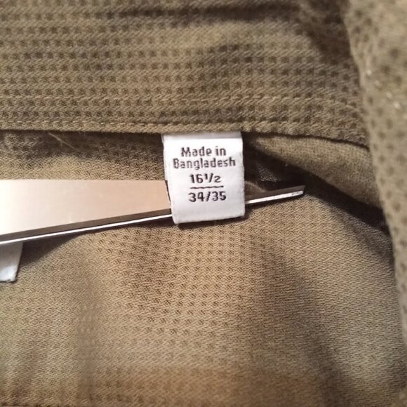 Calvin Klein Slim Fit Non-Iron Olive Geometric Casual Button Down Shirt Sz L - Picture 6 of 6